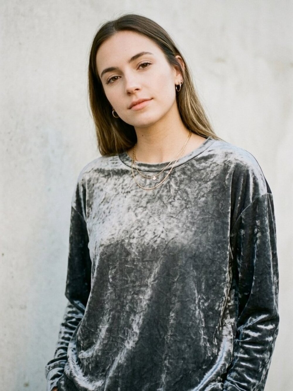 H&M Crushed Velvet Long Sleeve Pullover Grey Small